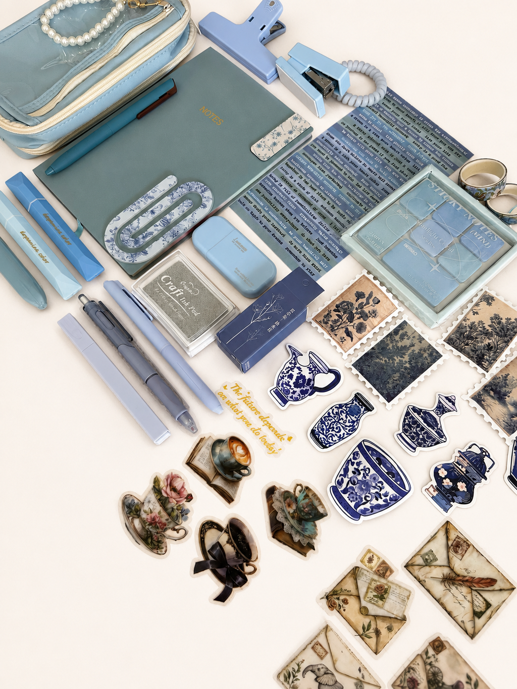 Vintage Blue Stationery Set-Aesthetic Desk kit🪻