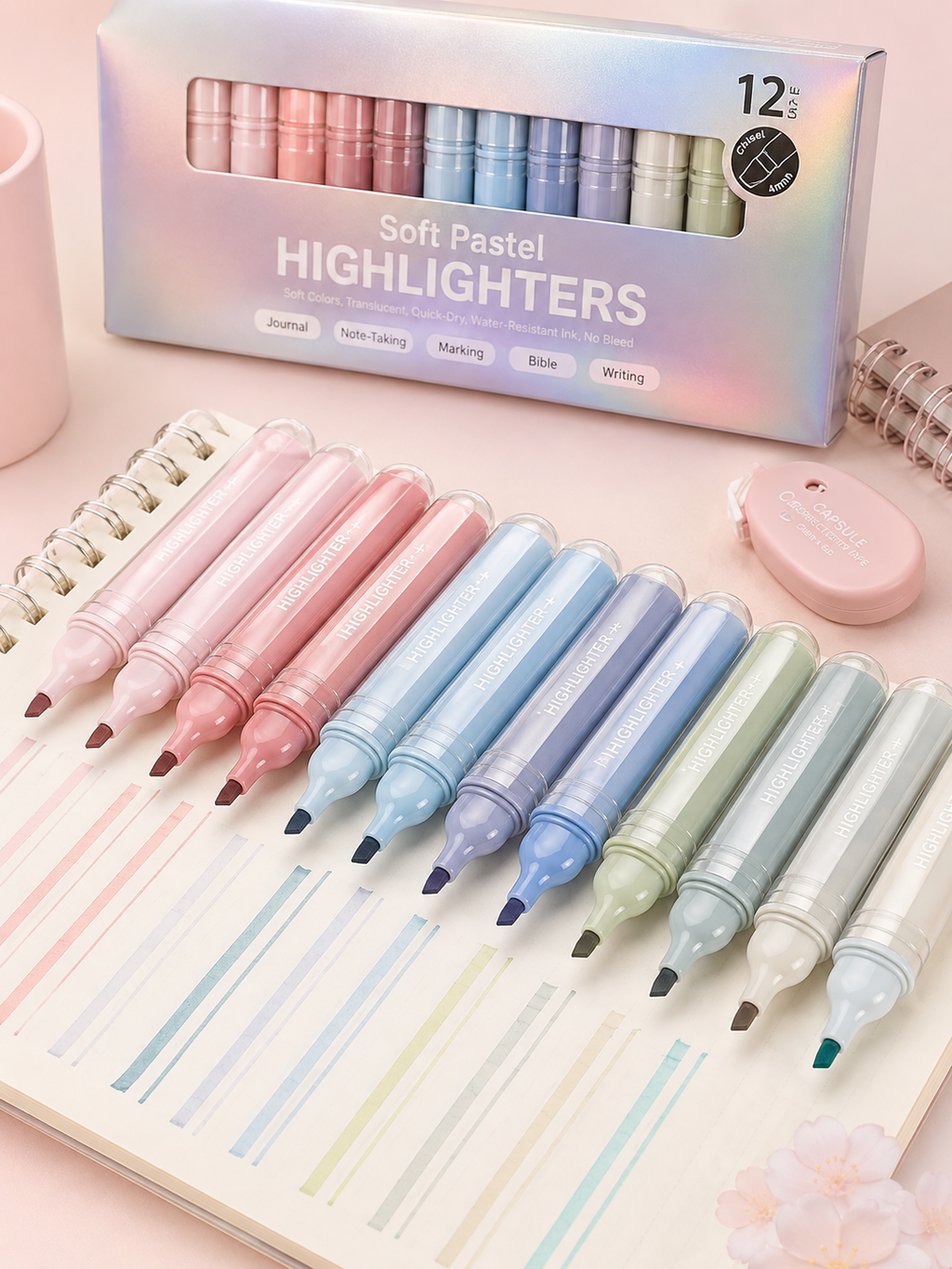 Soft Pastel Highlighters – 12 Colors