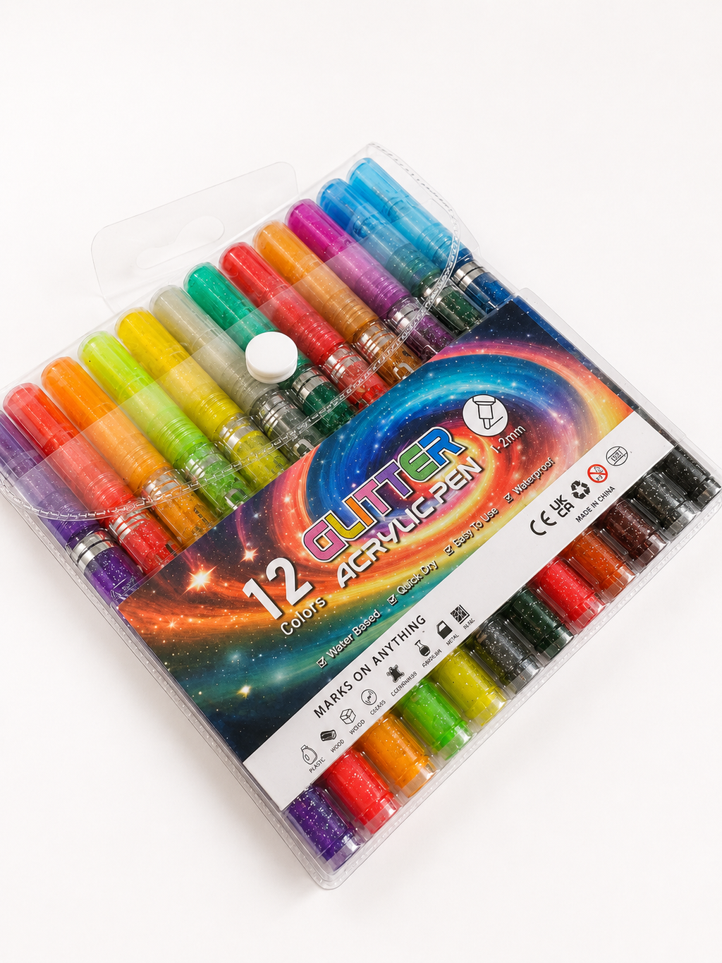 12-Color Glitter Acrylic Marker Set ✨